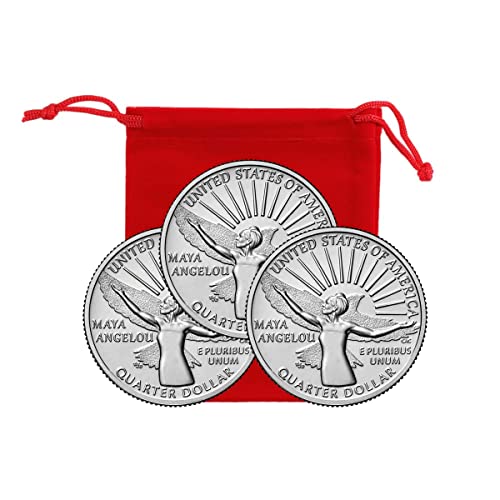 2022 P, D, S Мая Angelou, Серия монети American Women Quarter Series 3, колекция от монети в Червено Бархатном торбата Без Циркулация