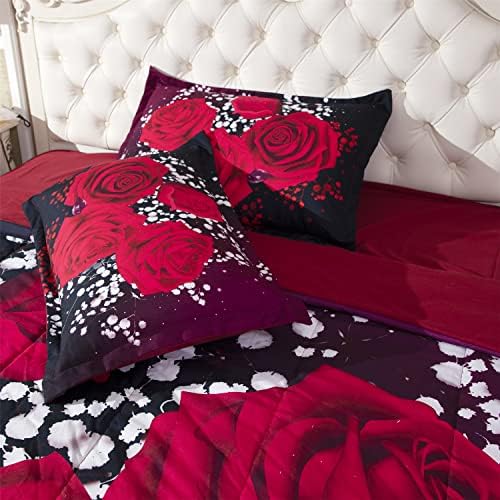 Комплект от 3 теми, лесно Стеганое одеяло, Пуховик с Червени Рози на допълнително Легло в леглото, Всички Сезони, Стеганое одеяло