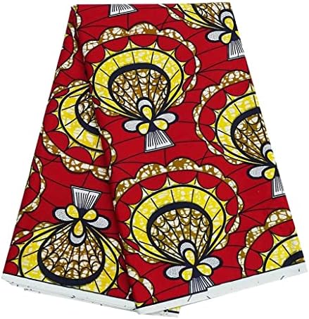 MJWDP Памучен африканска плат Червен фон Анкара Материал за шивашки рокли с шарени балон 6 ярда / страна