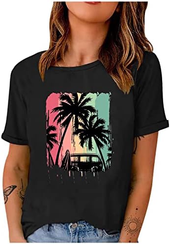Блузи С Дизайн За момичета, в началото на с кръгло деколте, Ризи С Къс Ръкав, Плажни Тропически Хавайски Летни Есенни Блузи, Дрехи