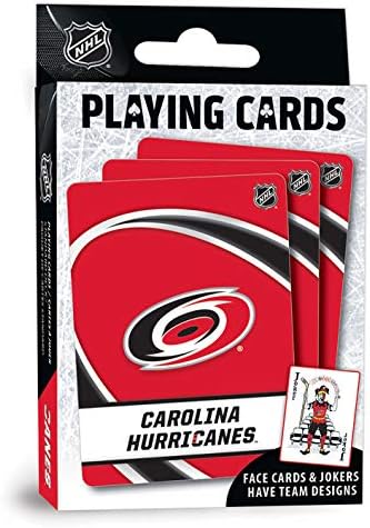 Семейни игри MasterPieces - карти за Игра NHL Carolina Hurricanes - Официално лицензирана тесте карти за игра за възрастни, деца