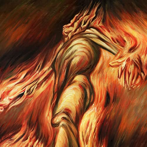 Човек огъня (Ел-Фуэго) - репродукция на картина на Хосе Клементе Orozco, написана на ръка с маслени бои, герой, обхванат от пламъци,