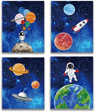 XUN Звезден Космически Арт принт-Galaxy на Планетата Астронавти и Космически Тема Платно Стенно изкуство (8 x10х4шт, без рамка)