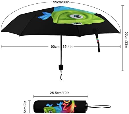 Цветен Чадър Гущер Хамелеон 3 Гънки Пътен Чадър Анти-UV Ветроупорен Чадъри Модерен Автоматичен Чадър на Открито