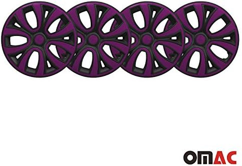 Капачки за джантите на колелото OMAC на 15 инча, Капачки за ступиц в стил OEM Комплект от 4 теми, Матово-черен с лилаво