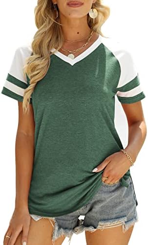 Дамски Летни Тениски С V-образно деколте, Ежедневни Блузи с Къс ръкав, Ризи Свободно, Намаляване, Блуза